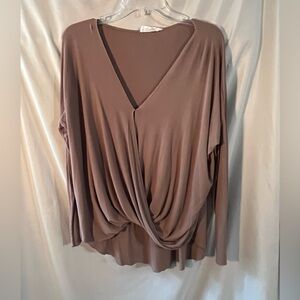 Chic Women's Taupe Drape Blouse